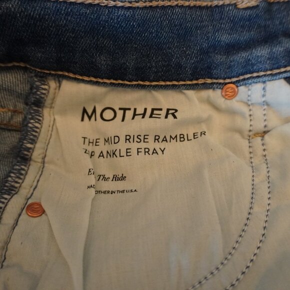 Mother Rambler Jeans Mid Rise Ankle Fray Blue Denim Wide Leg 24"x27" Size 24 - Picture 8 of 9